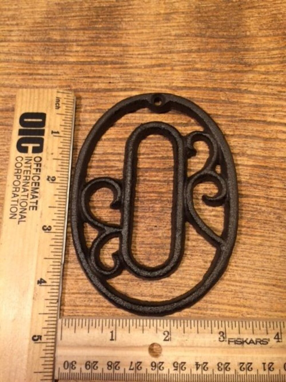 "0" (Zero) House Address Number Ornate Cast Iron Filigree 4 5/8" tall 0558-0